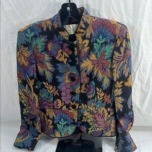 Vtg Oscar de la Renta Embroidered Floral Brocade Jacquard Jacket Size 6